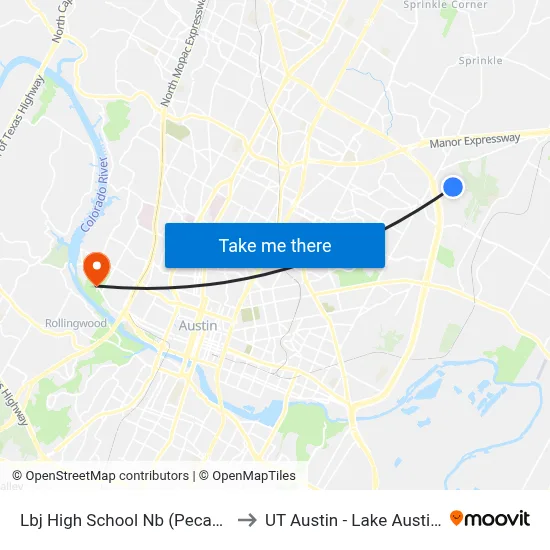Lbj High School Nb (Pecan Brook/Rio) to UT Austin - Lake Austin Campus map
