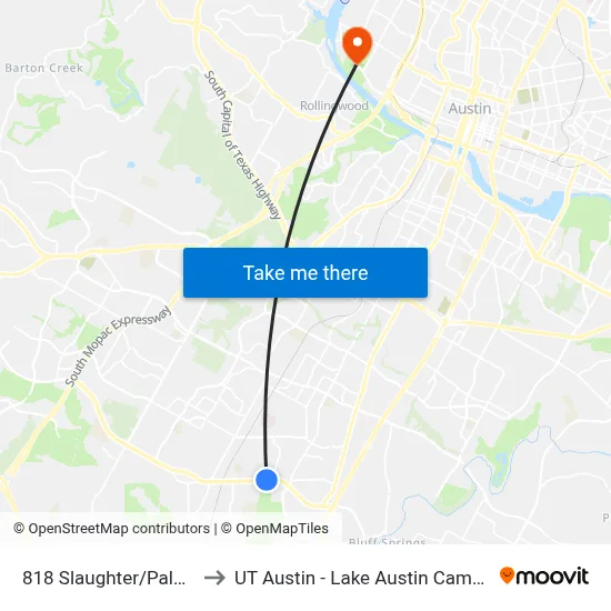 818 Slaughter/Palace to UT Austin - Lake Austin Campus map
