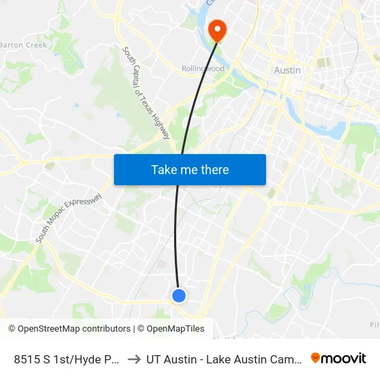 8515 S 1st/Hyde Park to UT Austin - Lake Austin Campus map