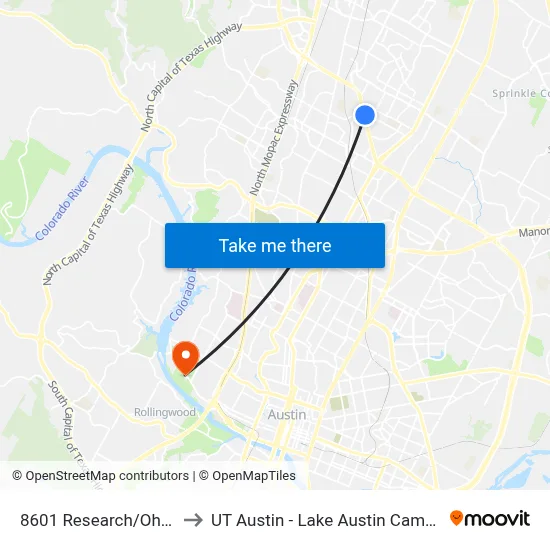 8601 Research/Ohlen to UT Austin - Lake Austin Campus map