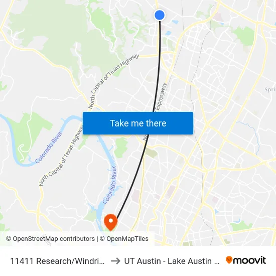 11411 Research/Windriver Apts to UT Austin - Lake Austin Campus map