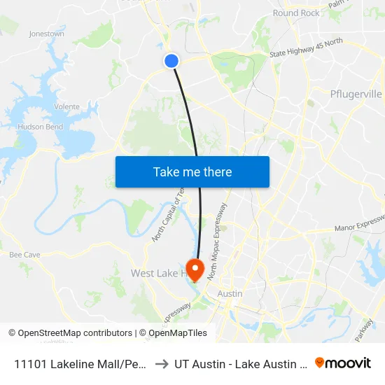 11101 Lakeline Mall/Pecan Park to UT Austin - Lake Austin Campus map
