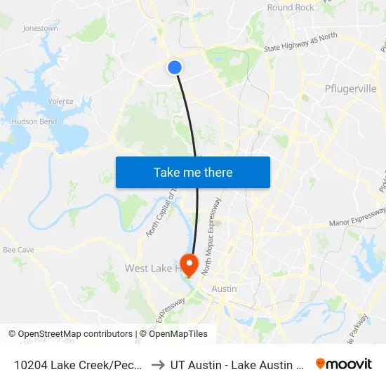 10204 Lake Creek/Pecan Park to UT Austin - Lake Austin Campus map