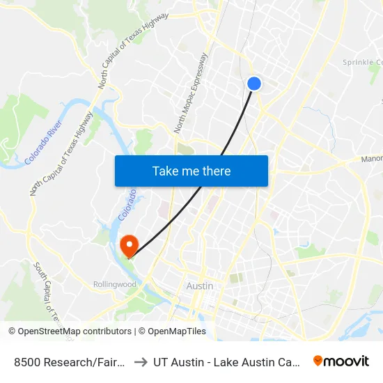 8500 Research/Fairfield to UT Austin - Lake Austin Campus map