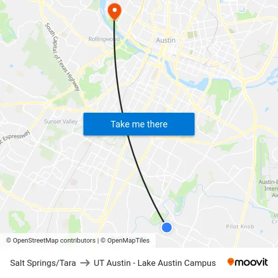 Salt Springs/Tara to UT Austin - Lake Austin Campus map