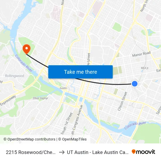 2215 Rosewood/Chestnut to UT Austin - Lake Austin Campus map