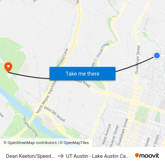Dean Keeton/Speedway to UT Austin - Lake Austin Campus map