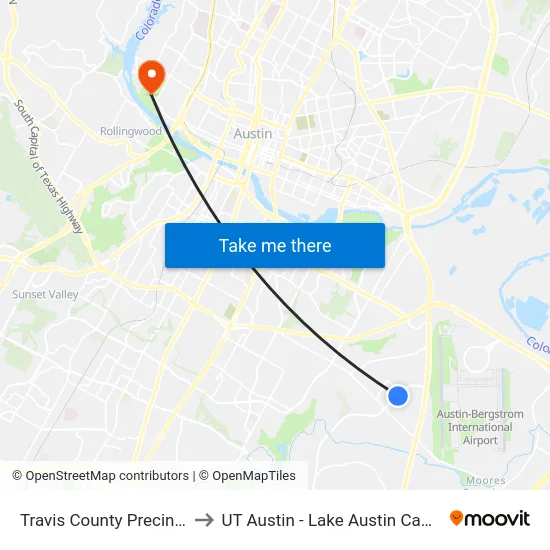 Travis County Precinct 4 to UT Austin - Lake Austin Campus map