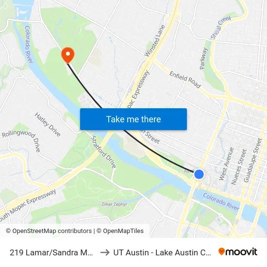 219 Lamar/Sandra Muraida to UT Austin - Lake Austin Campus map