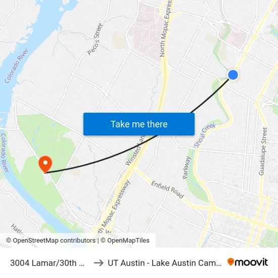3004 Lamar/30th Half to UT Austin - Lake Austin Campus map