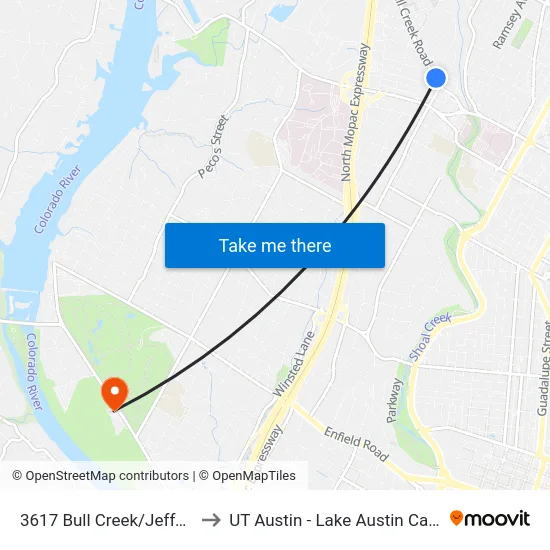 3617 Bull Creek/Jefferson to UT Austin - Lake Austin Campus map