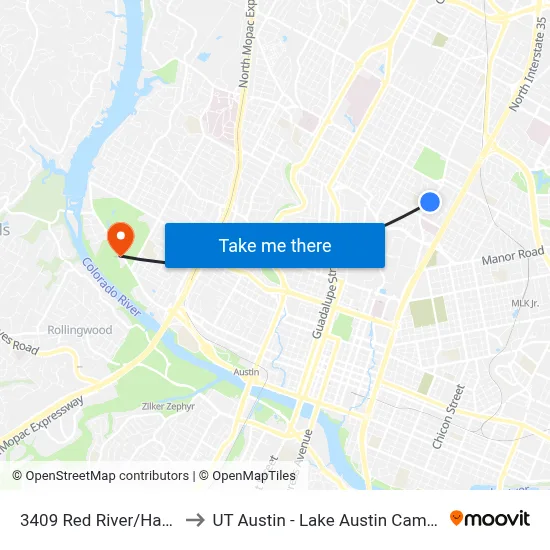3409 Red River/Harris to UT Austin - Lake Austin Campus map