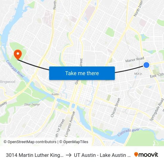 3014 Martin Luther King/Airport to UT Austin - Lake Austin Campus map