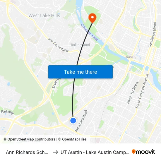 Ann Richards School to UT Austin - Lake Austin Campus map