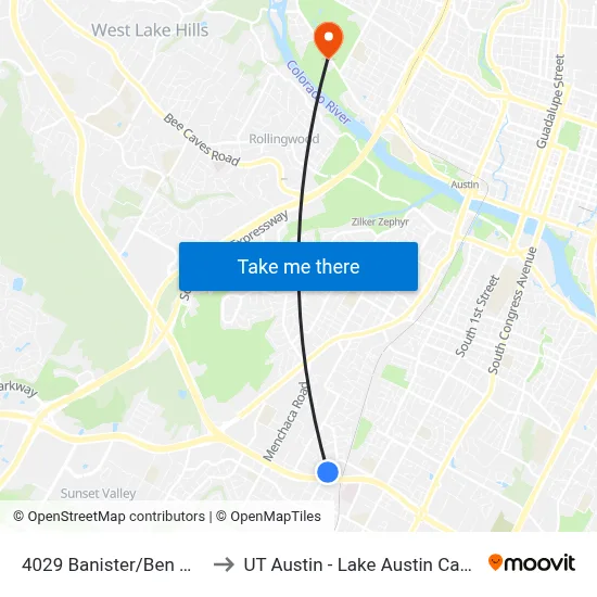 4029 Banister/Ben White to UT Austin - Lake Austin Campus map