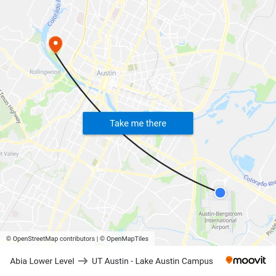 Abia Lower Level to UT Austin - Lake Austin Campus map