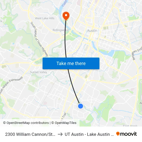 2300 William Cannon/Stoneleigh to UT Austin - Lake Austin Campus map