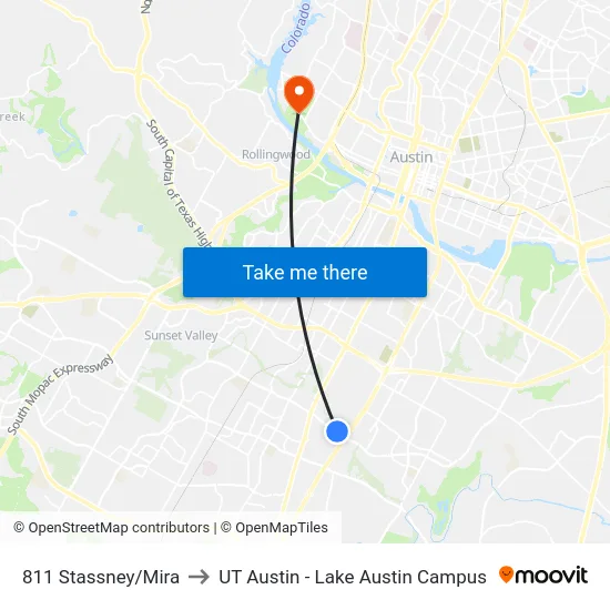 811 Stassney/Mira to UT Austin - Lake Austin Campus map