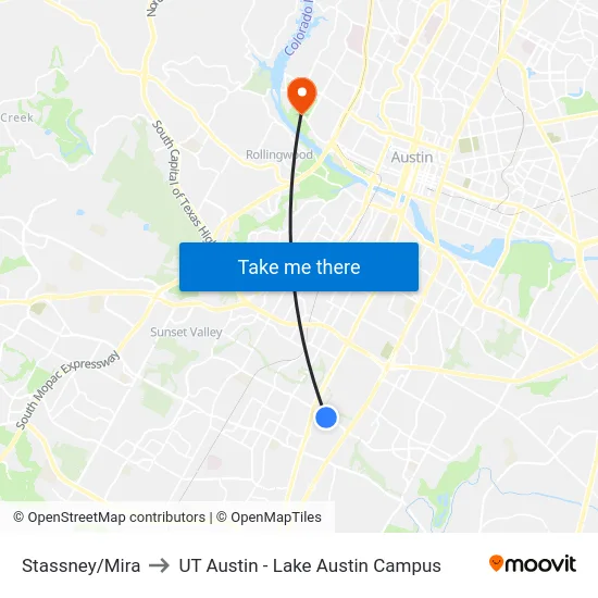Stassney/Mira to UT Austin - Lake Austin Campus map