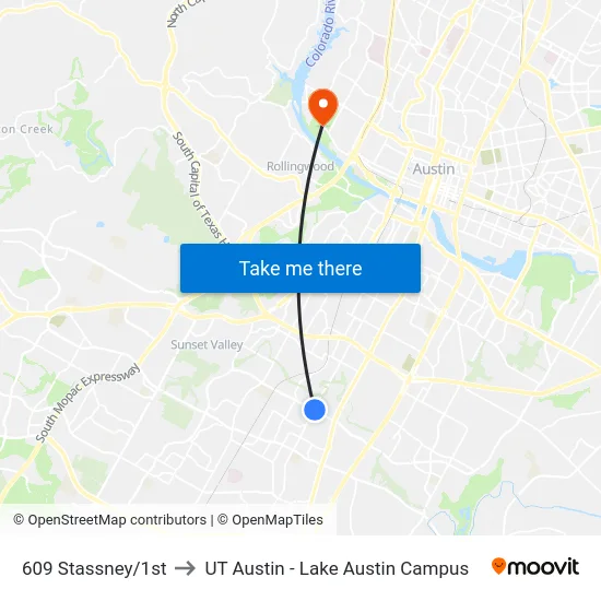 609 Stassney/1st to UT Austin - Lake Austin Campus map