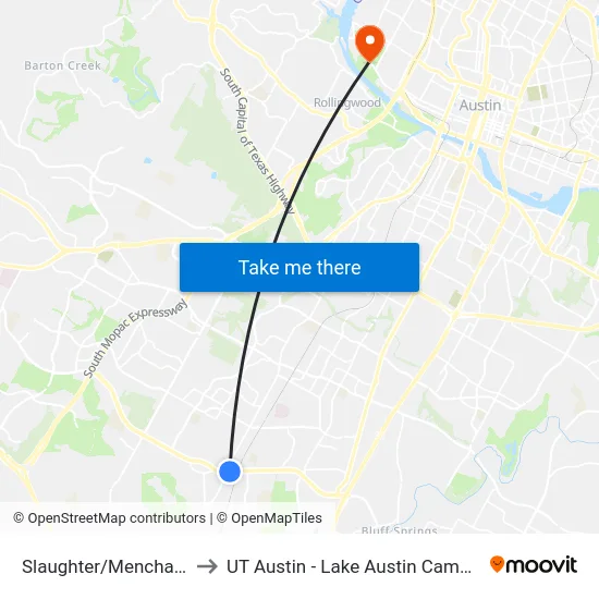 Slaughter/Menchaca to UT Austin - Lake Austin Campus map