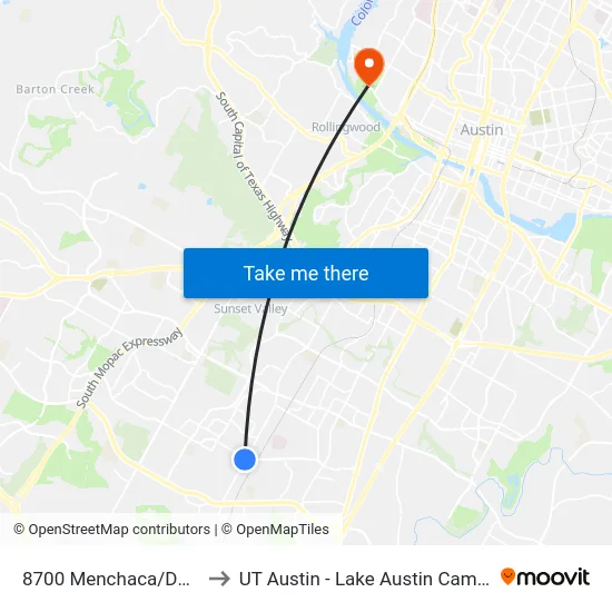 8700 Menchaca/Davis to UT Austin - Lake Austin Campus map