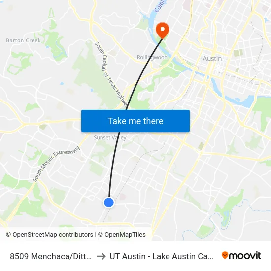 8509 Menchaca/Dittmar to UT Austin - Lake Austin Campus map