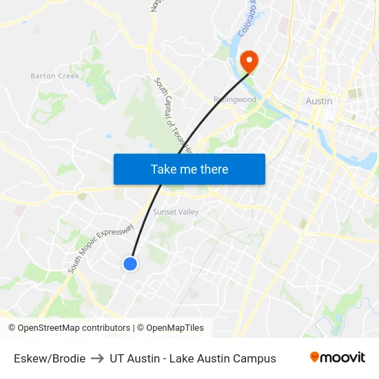 Eskew/Brodie to UT Austin - Lake Austin Campus map