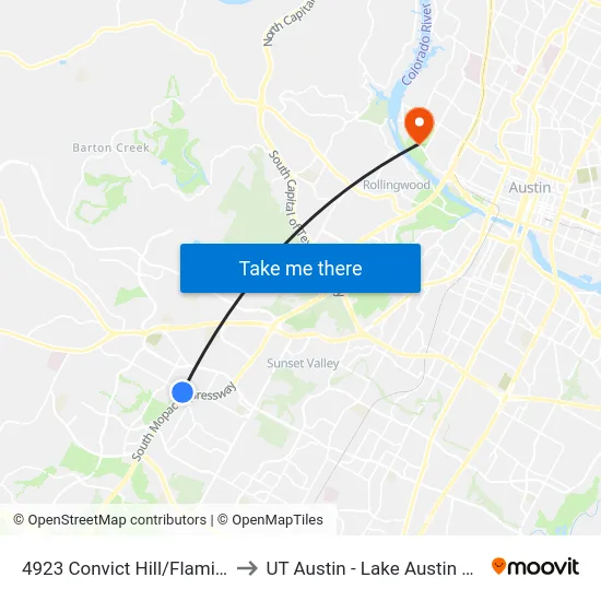 4923 Convict Hill/Flaming Oak to UT Austin - Lake Austin Campus map