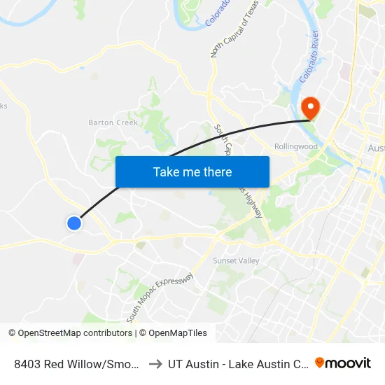 8403 Red Willow/Smokey Hill to UT Austin - Lake Austin Campus map