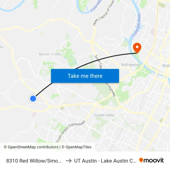 8310 Red Willow/Smokey Hill to UT Austin - Lake Austin Campus map