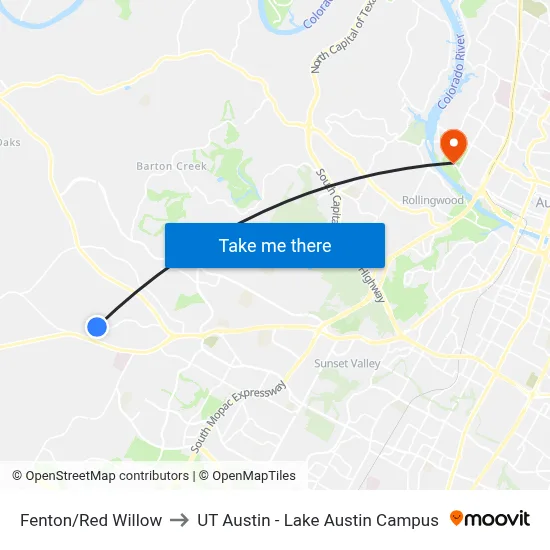 Fenton/Red Willow to UT Austin - Lake Austin Campus map