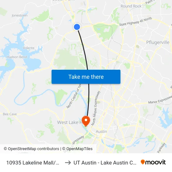 10935 Lakeline Mall/Us 183 to UT Austin - Lake Austin Campus map