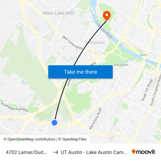 4702 Lamar/Dudmar to UT Austin - Lake Austin Campus map