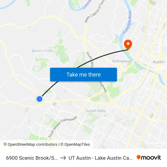 6900 Scenic Brook/Sh 71 to UT Austin - Lake Austin Campus map