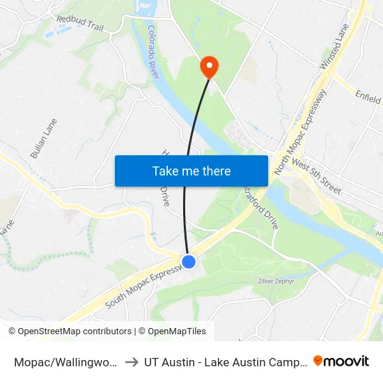 Mopac/Wallingwood to UT Austin - Lake Austin Campus map