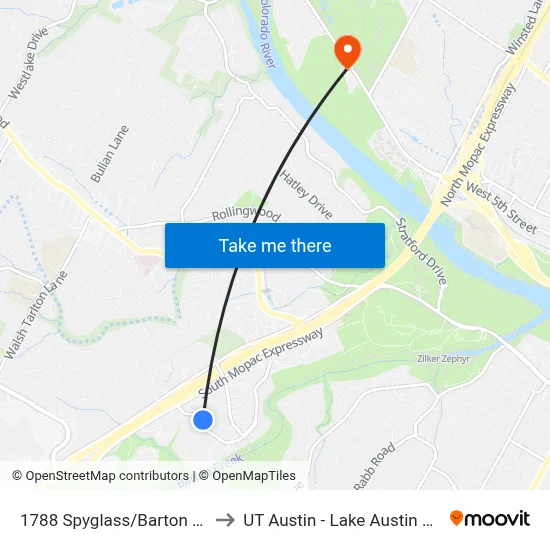 1788 Spyglass/Barton Skyway to UT Austin - Lake Austin Campus map