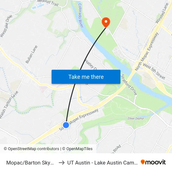 Mopac/Barton Skyway to UT Austin - Lake Austin Campus map