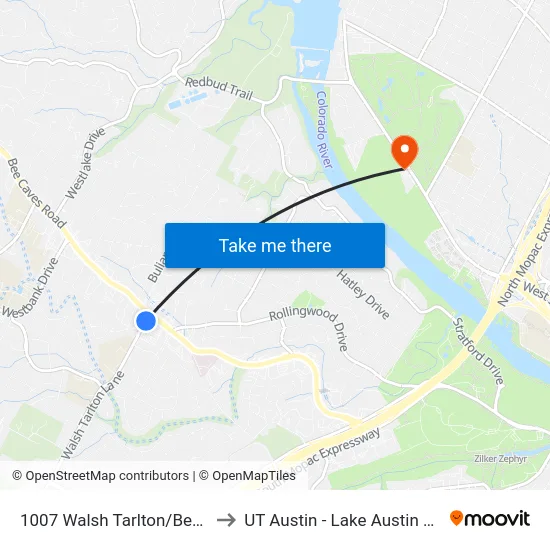 1007 Walsh Tarlton/Bee Caves to UT Austin - Lake Austin Campus map