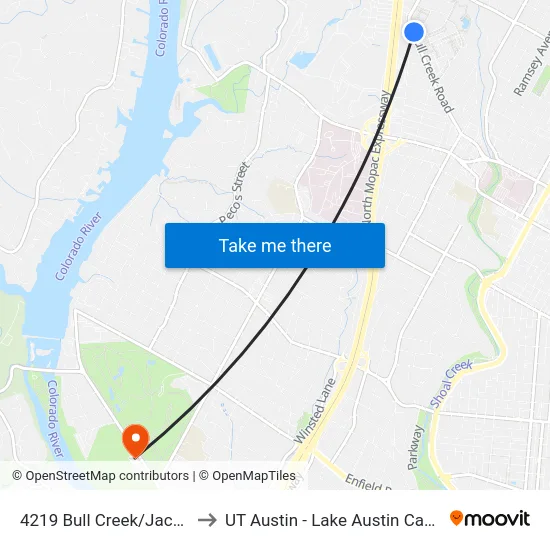 4219 Bull Creek/Jackson to UT Austin - Lake Austin Campus map