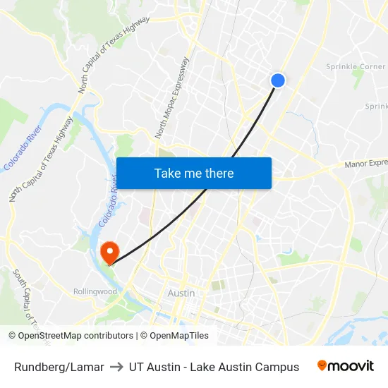 Rundberg/Lamar to UT Austin - Lake Austin Campus map
