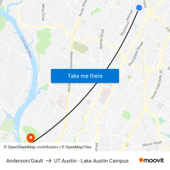 Anderson/Gault to UT Austin - Lake Austin Campus map