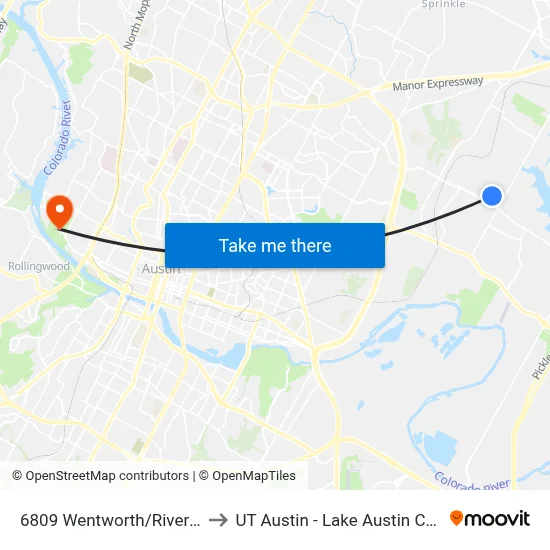 6809 Wentworth/Riverstone to UT Austin - Lake Austin Campus map