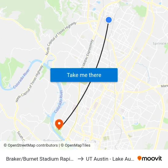 Braker/Burnet Stadium Rapid NW Corner (Sb) to UT Austin - Lake Austin Campus map