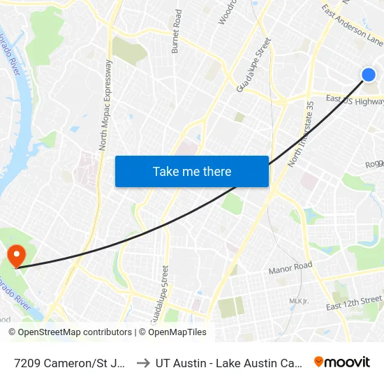 7209 Cameron/St Johns to UT Austin - Lake Austin Campus map