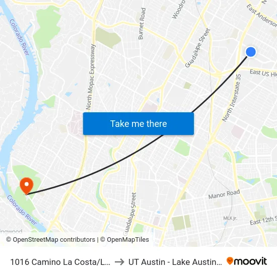 1016 Camino La Costa/La Posada to UT Austin - Lake Austin Campus map