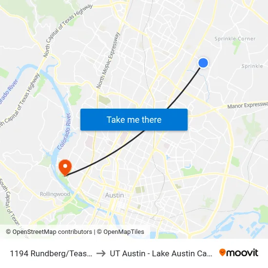 1194 Rundberg/Teasdale to UT Austin - Lake Austin Campus map