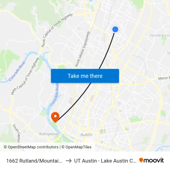 1662 Rutland/Mountain Quail to UT Austin - Lake Austin Campus map