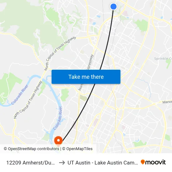 12209 Amherst/Dugan to UT Austin - Lake Austin Campus map