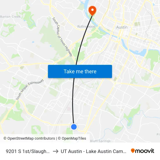 9201 S 1st/Slaughter to UT Austin - Lake Austin Campus map